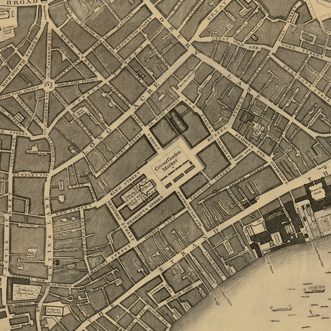 Horizontal Wall Art Vintage London Map Long Framed Canvas For Living Room