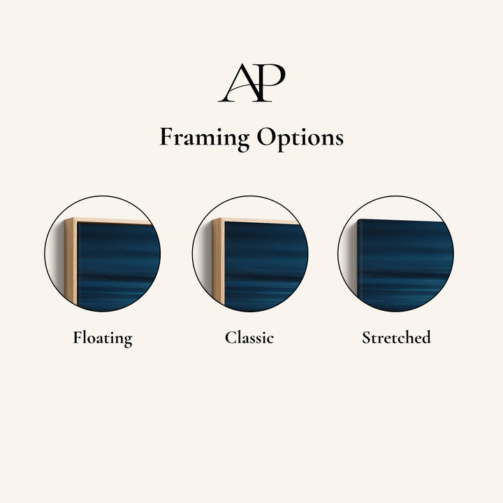 Three Panel Wall Art With Blurred Calm Sea For Office In Deep Blue