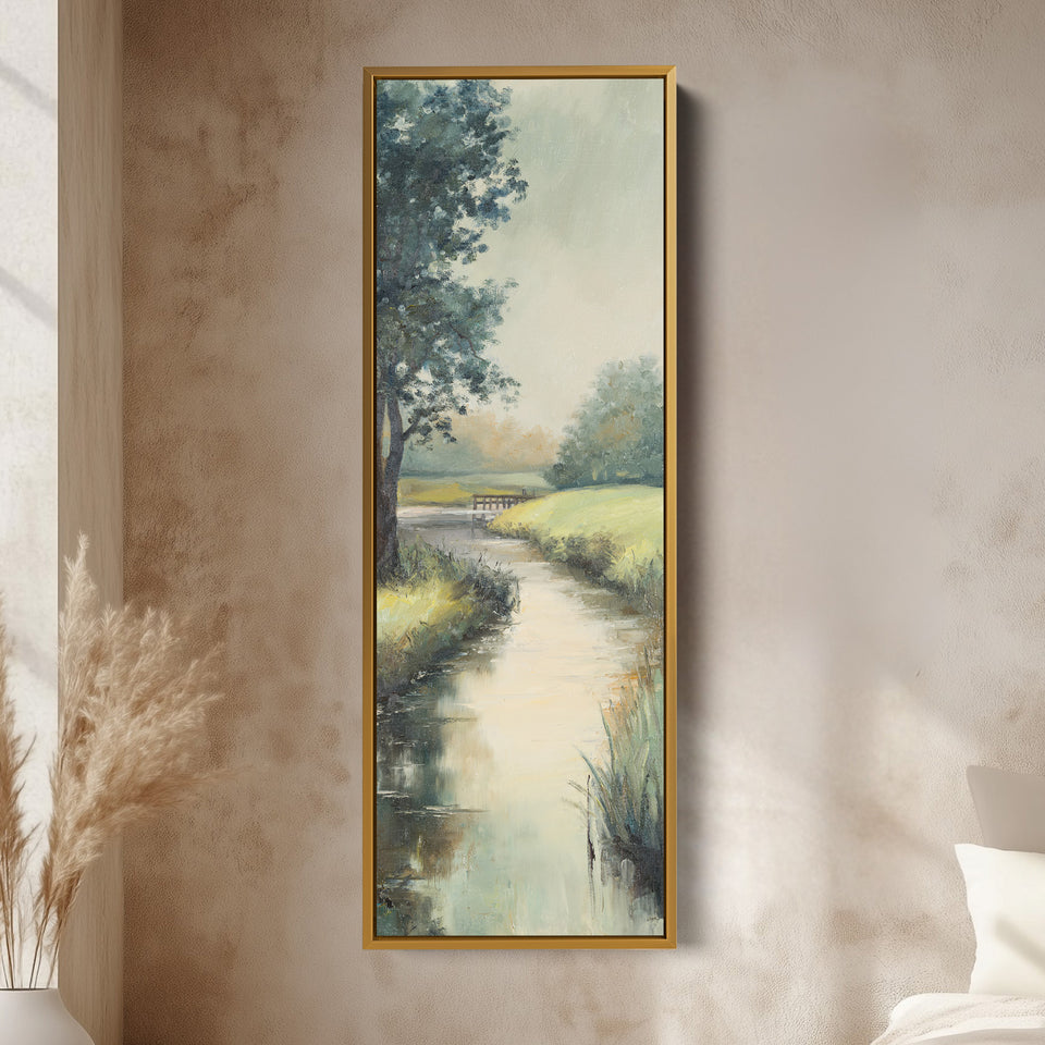 Vertical Wall Art Riverside Landscape With Trees For Living Room