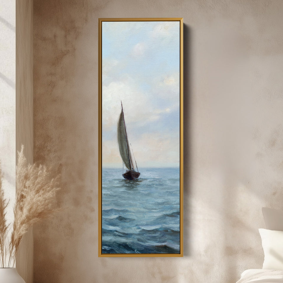 Narrow Wall Art Sailboat At Sea For Bedroom Coastal Scene