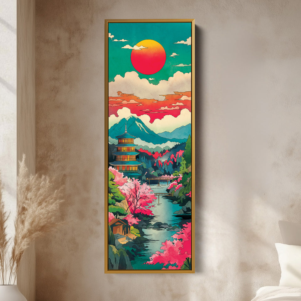 Large Wall Art Japanese Pagoda Landscape For Hallway Decor