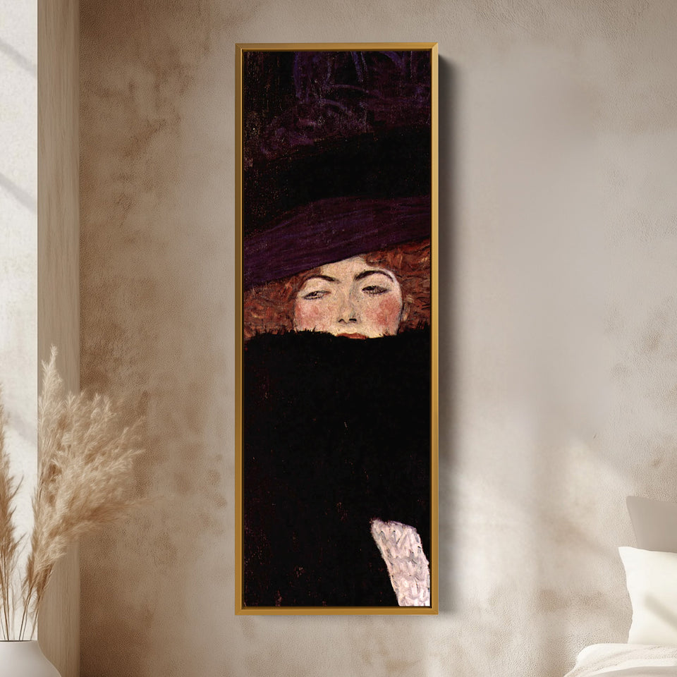 Gustav Klimt Vertical Wall Art Lady With Hat Portrait For Bedroom