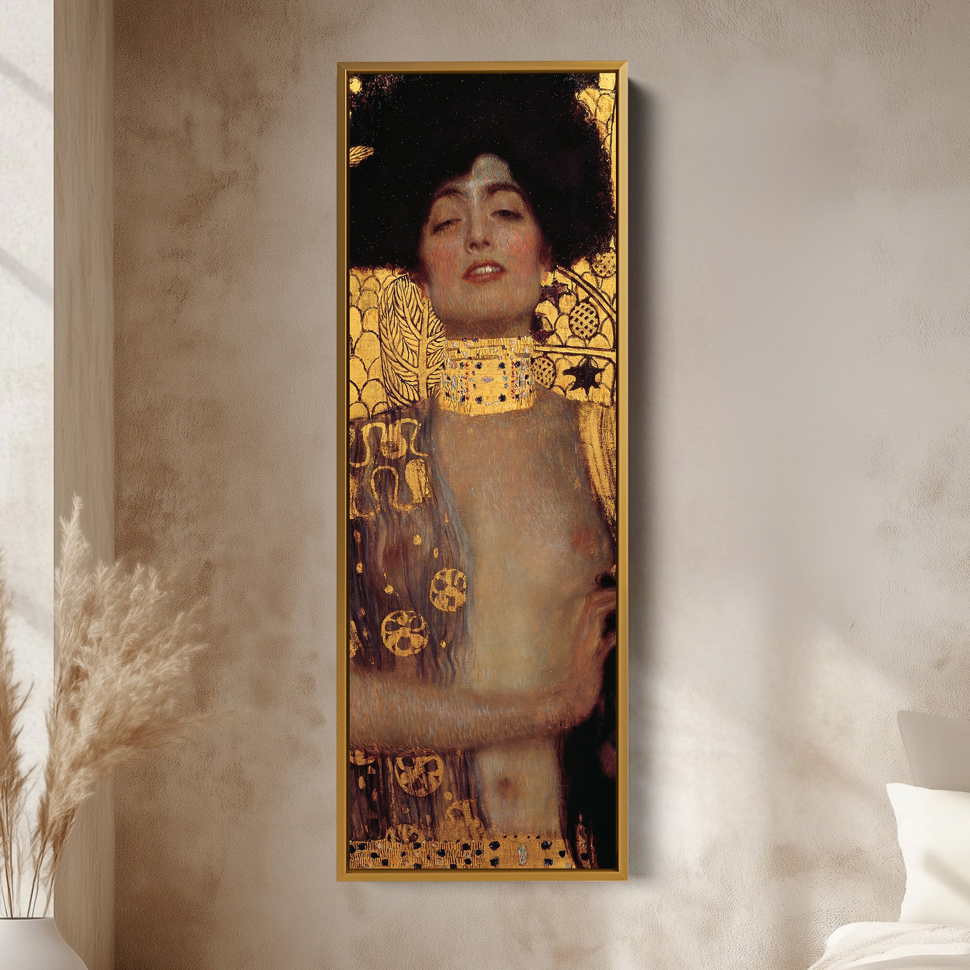 Gustav Klimt 資料　芸術家　作風　官能的　装飾　絢爛 Gustav Klimt Tall Wall Art Judith Portrait With Gold Background