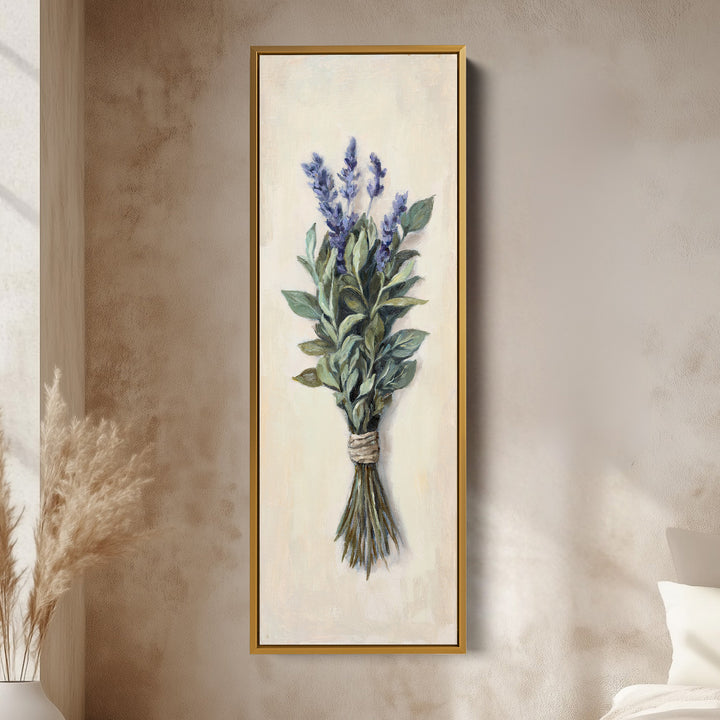 Tall Narrow Canvas Lavender And Green Bouquet For Kitchen Decor