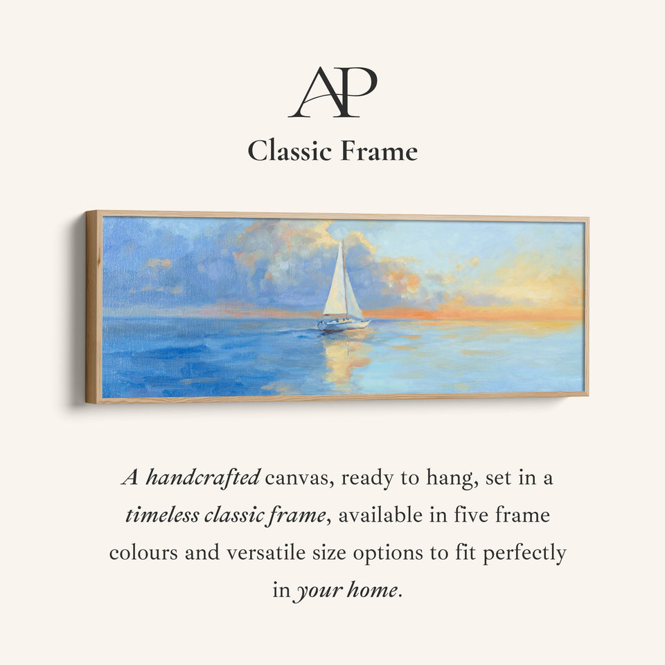 Long Horizontal Canvas Sailboat On Calm Sea For Bedroom Coastal Sunset Scene