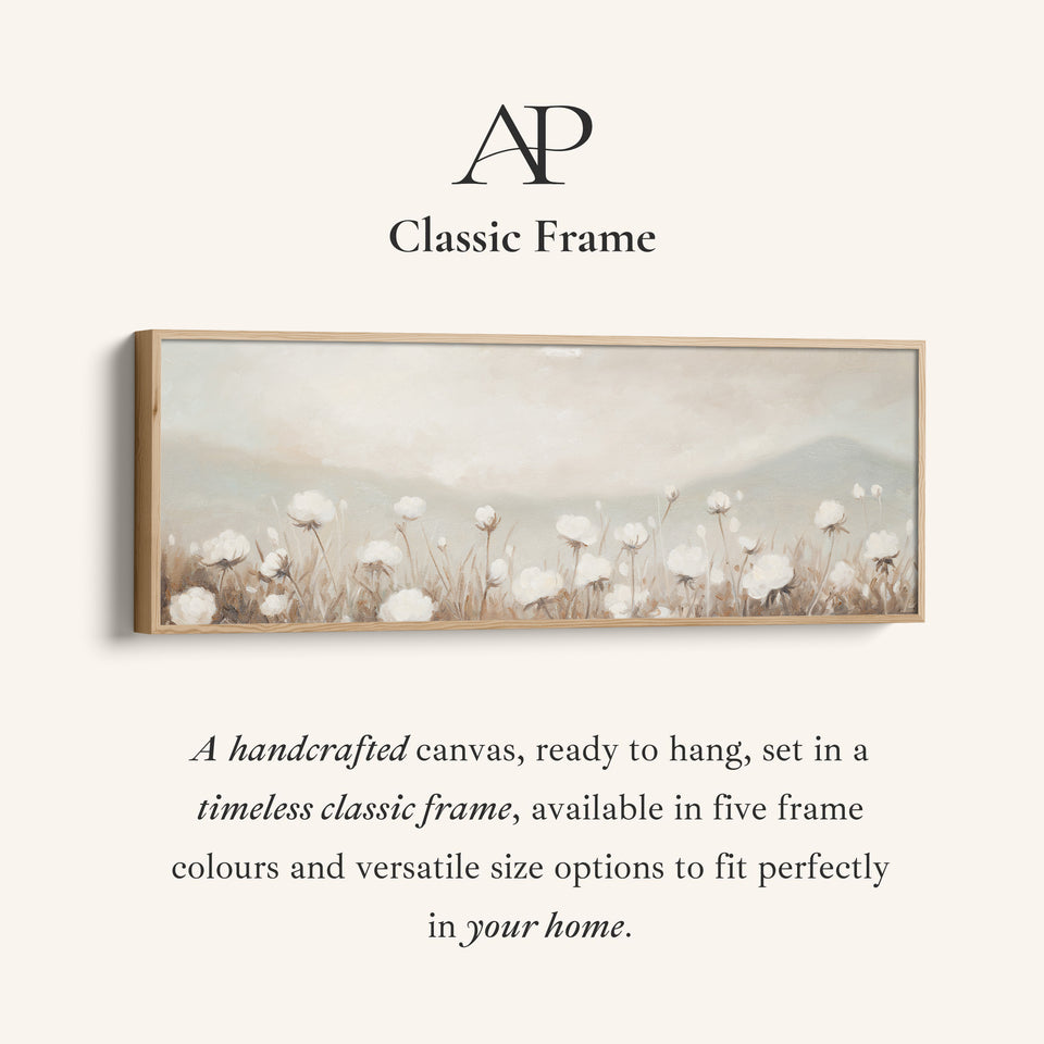 Extra Long Wall Art Soft White Wildflowers For Living Room Neutral Floral Scene