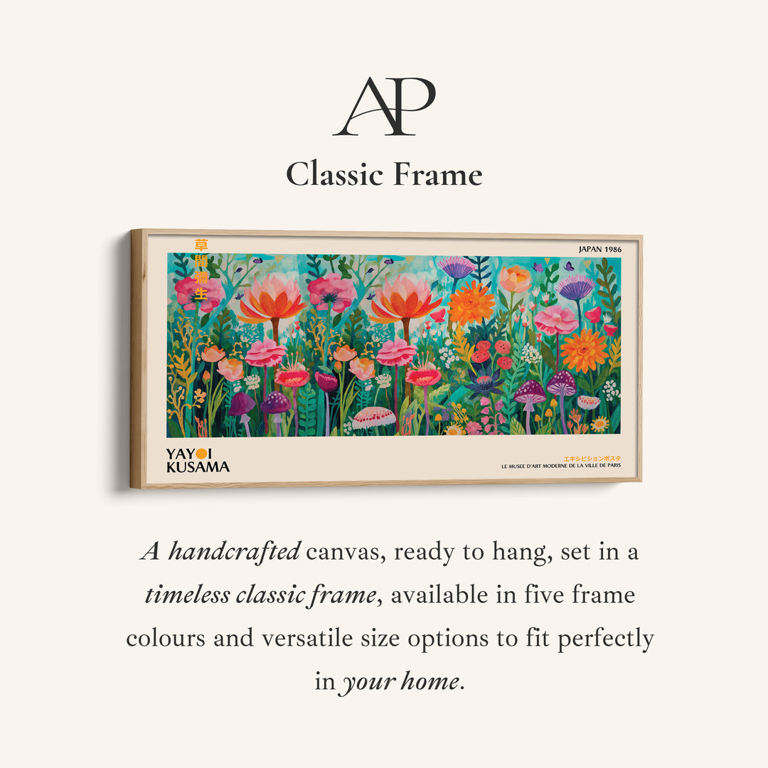 Yayoi Kusama Panoramic Wall Art Floral Garden With Mushrooms Statement Wall Decor For Kitchen