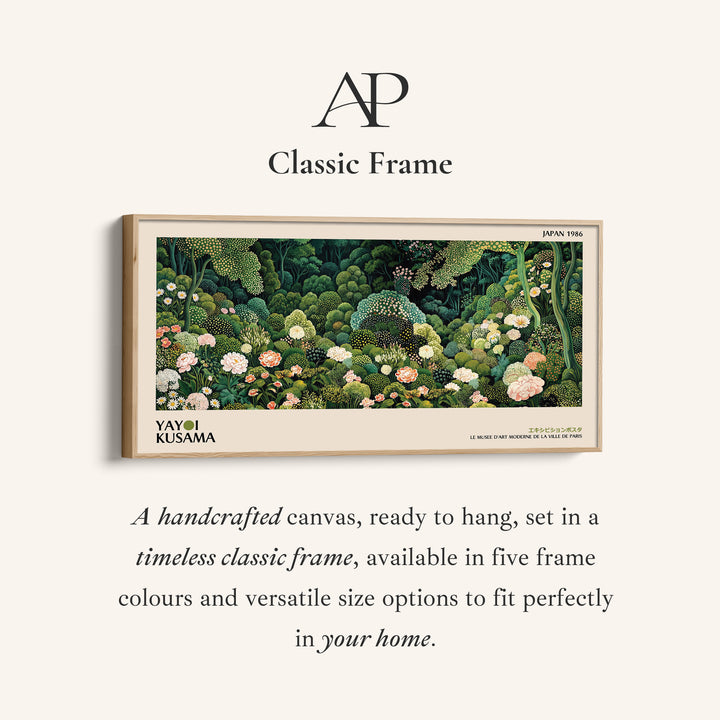 Yayoi Kusama Panoramic Wall Art Dense Green Floral Garden Framed Canvas Print For Living Room