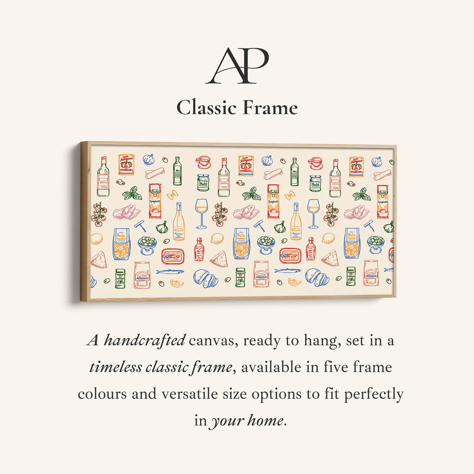 Long Wall Art Italian Food Pattern Horizontal Canvas Print For Kitchen