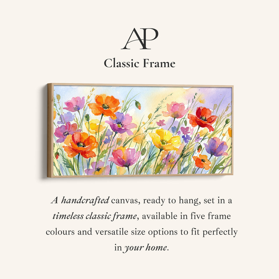 Wide Wall Art Wildflower Meadow Horizontal Canvas Print For Bedroom