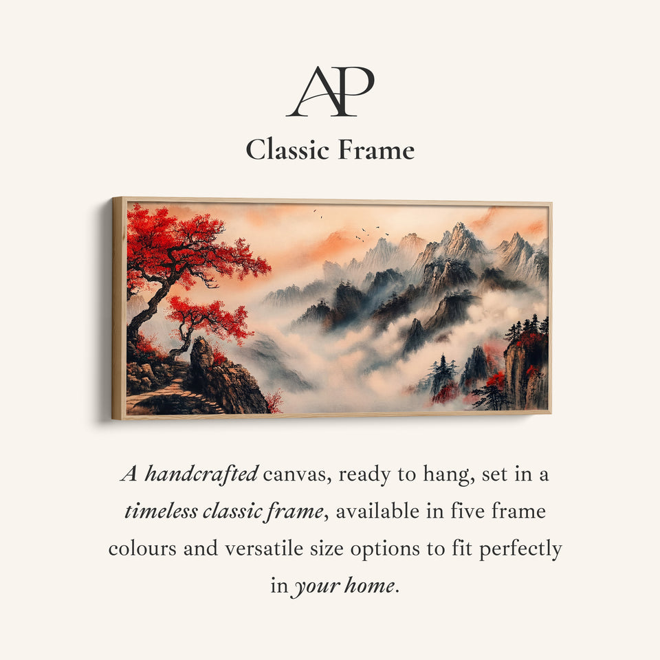 Long Wall Art Red Tree Mountain Landscape Panoramic Canvas Print For Living Room