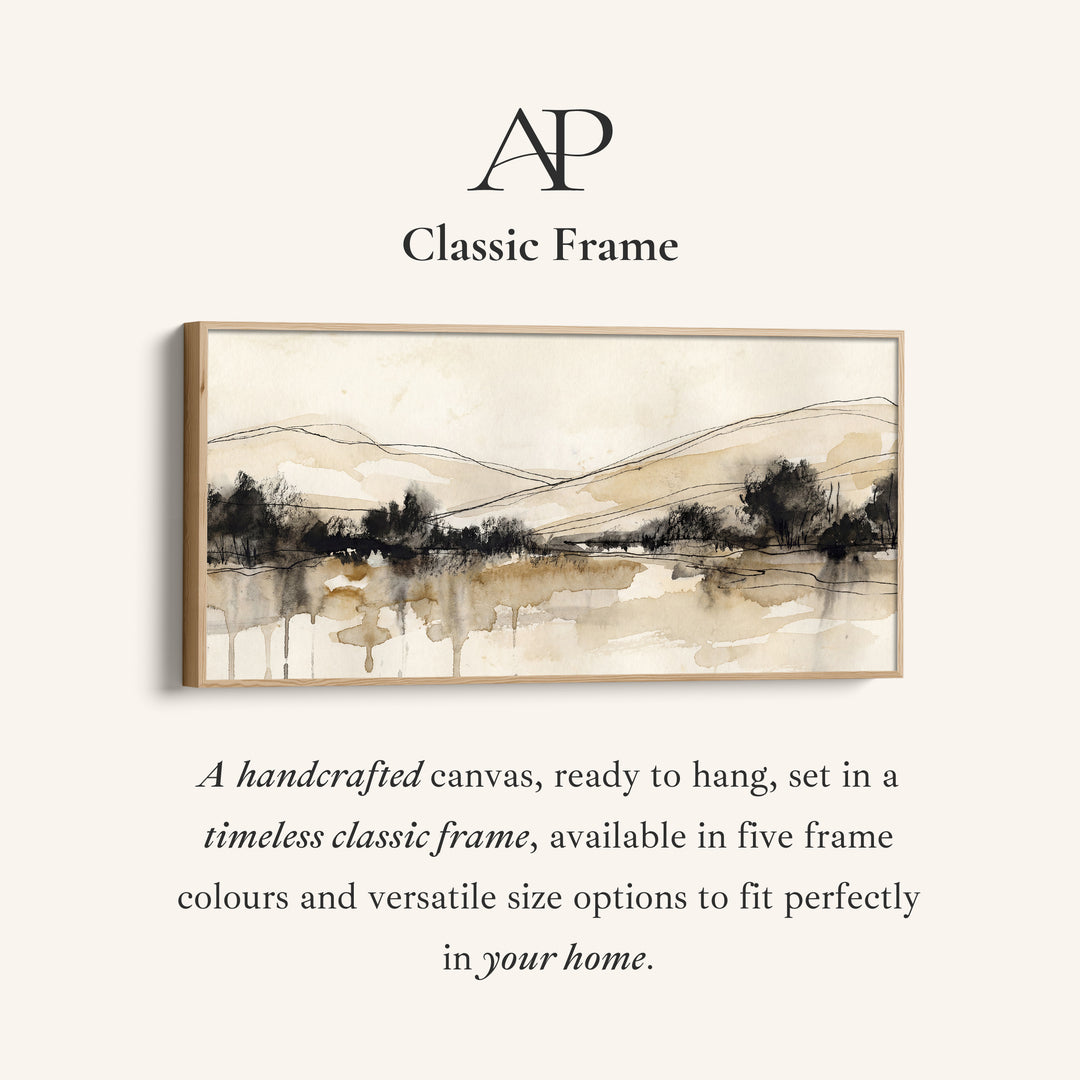 Minimal Ink Landscape Long Wall Art Panoramic Canvas Print Living Room