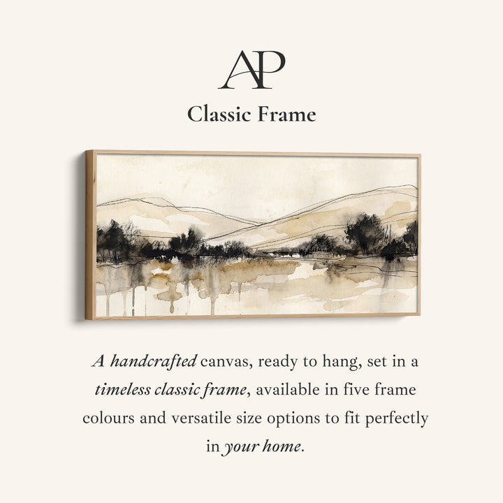 Minimal Ink Landscape Long Wall Art Panoramic Canvas Print Living Room