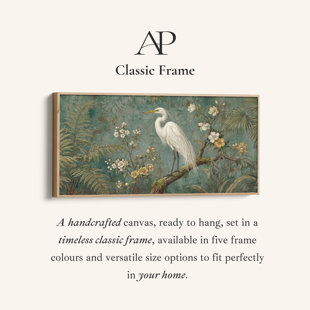 White Heron Horizontal Wall Art Framed Canvas Print For Bedroom