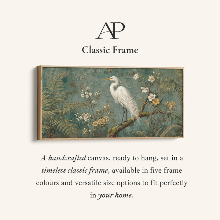 White Heron Horizontal Wall Art Framed Canvas Print For Bedroom