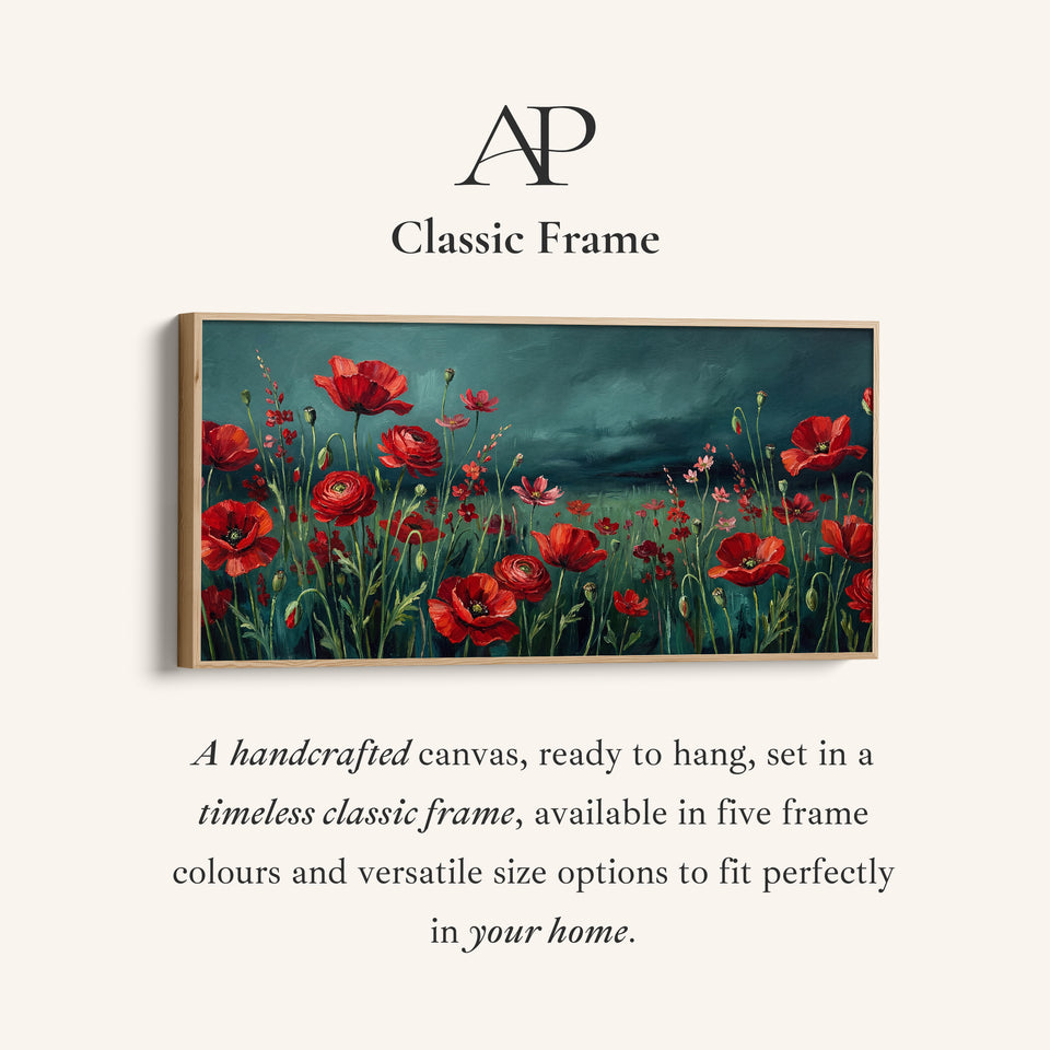Blooming Poppy Field Wide Framed Canvas Statement Wall Decor For Living Room