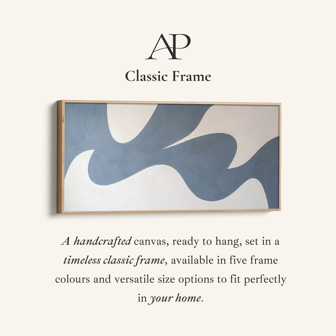 Blue Abstract Flowing Shape Horizontal Wall Art Framed Canvas Print For Living Room