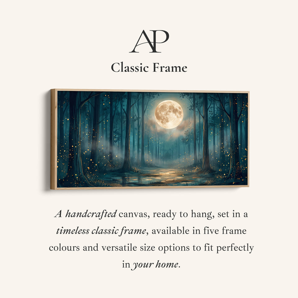 Moonlit Forest Panoramic Wall Art Horizontal Canvas Print For Bedroom