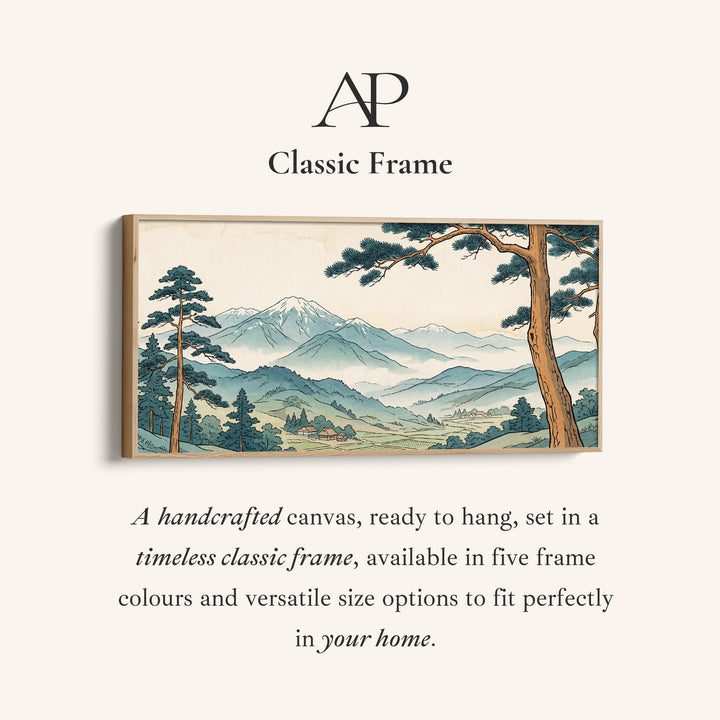 Japanese Mountain Landscape Wide Framed Canvas For Office