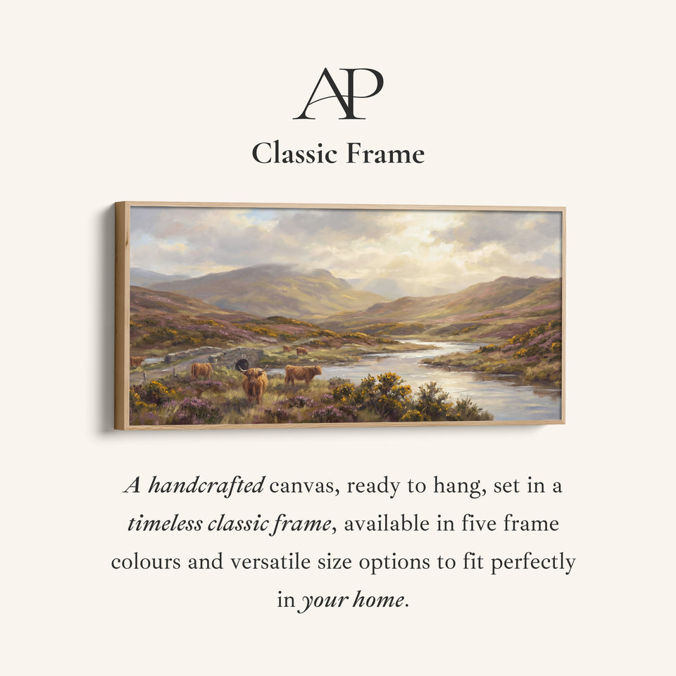 Highland Cows above soft wall art Extra Wide Canvas Office