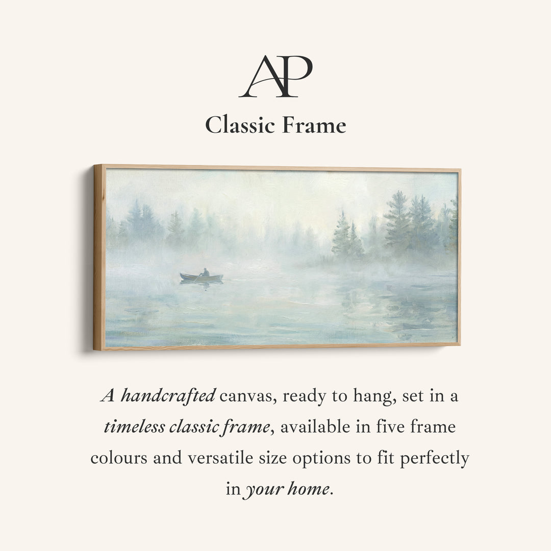 Misty Lake Boat large wall art Horizontal Canvas Print Office