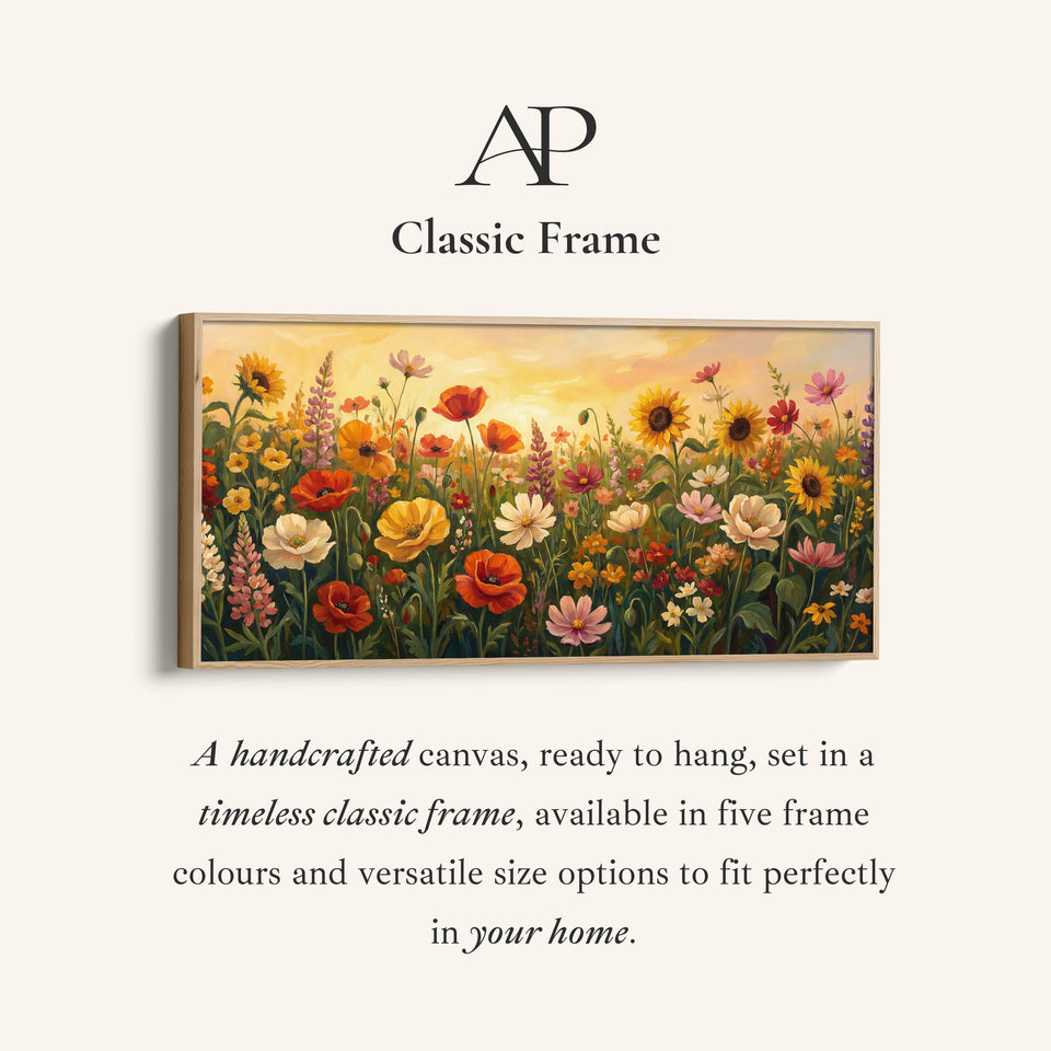 Colourful Wildflower Field Bedroom Wall Art Extra Wide Canvas For Bedroom