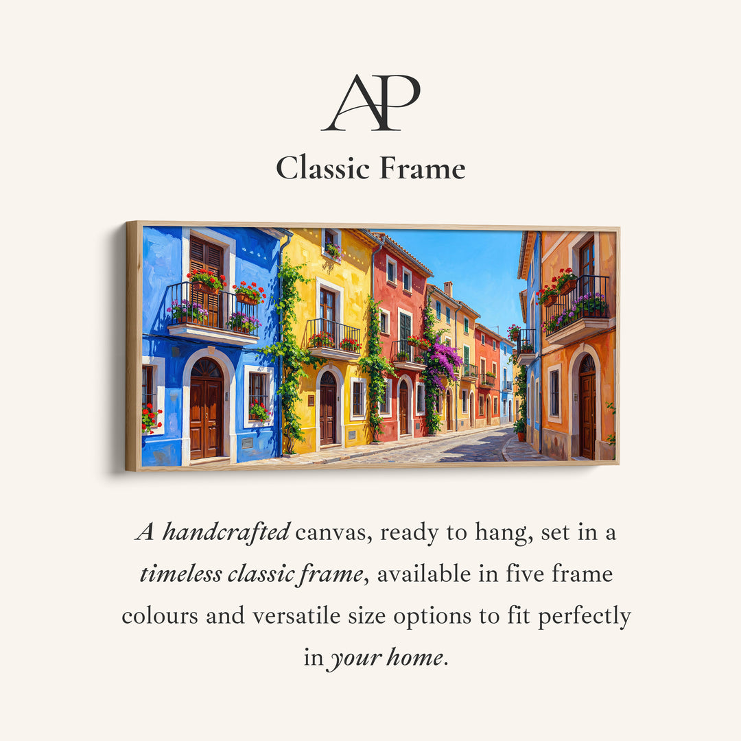 Colourful Village Street Wide Canvas Statement Wall Decor For Living Room