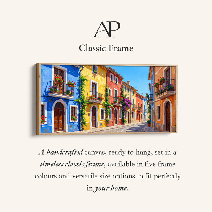 Colourful Village Street Wide Canvas Statement Wall Decor For Living Room