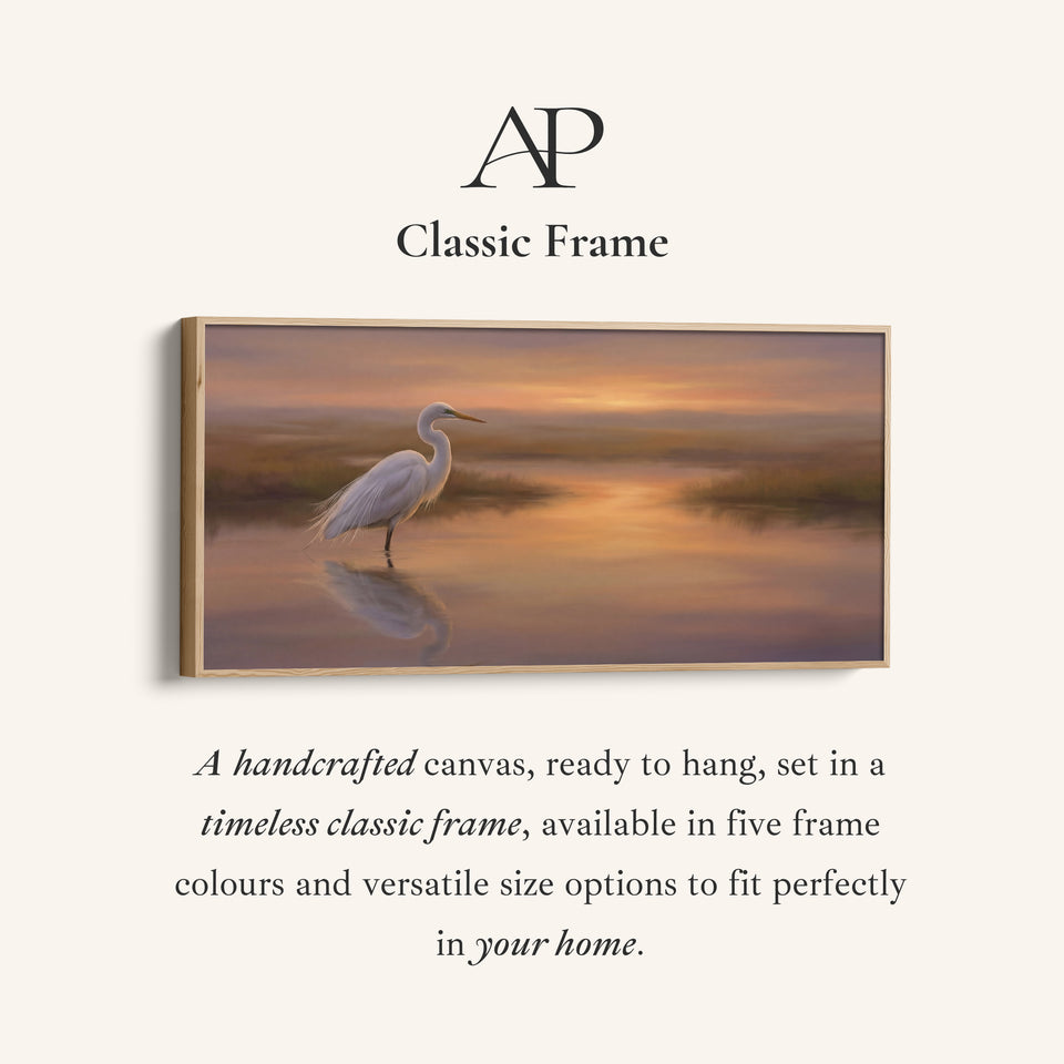 White Heron Long Wall Art Panoramic Canvas Print For Kitchen