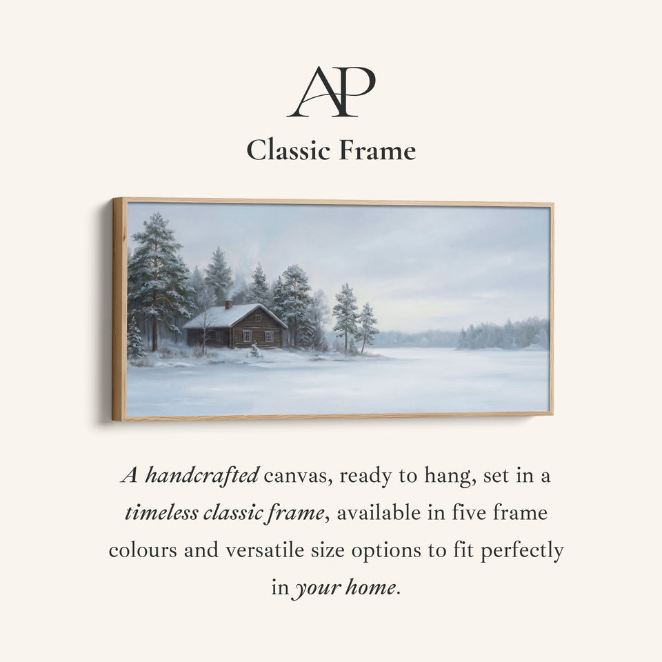 Snowy Cabin horizontal wall art Framed Canvas Print For Bedroom