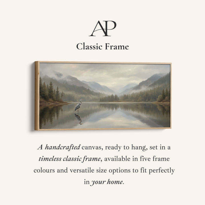 Wide Canvas Heron On Still Lake Panoramic Canvas Print For Living Room