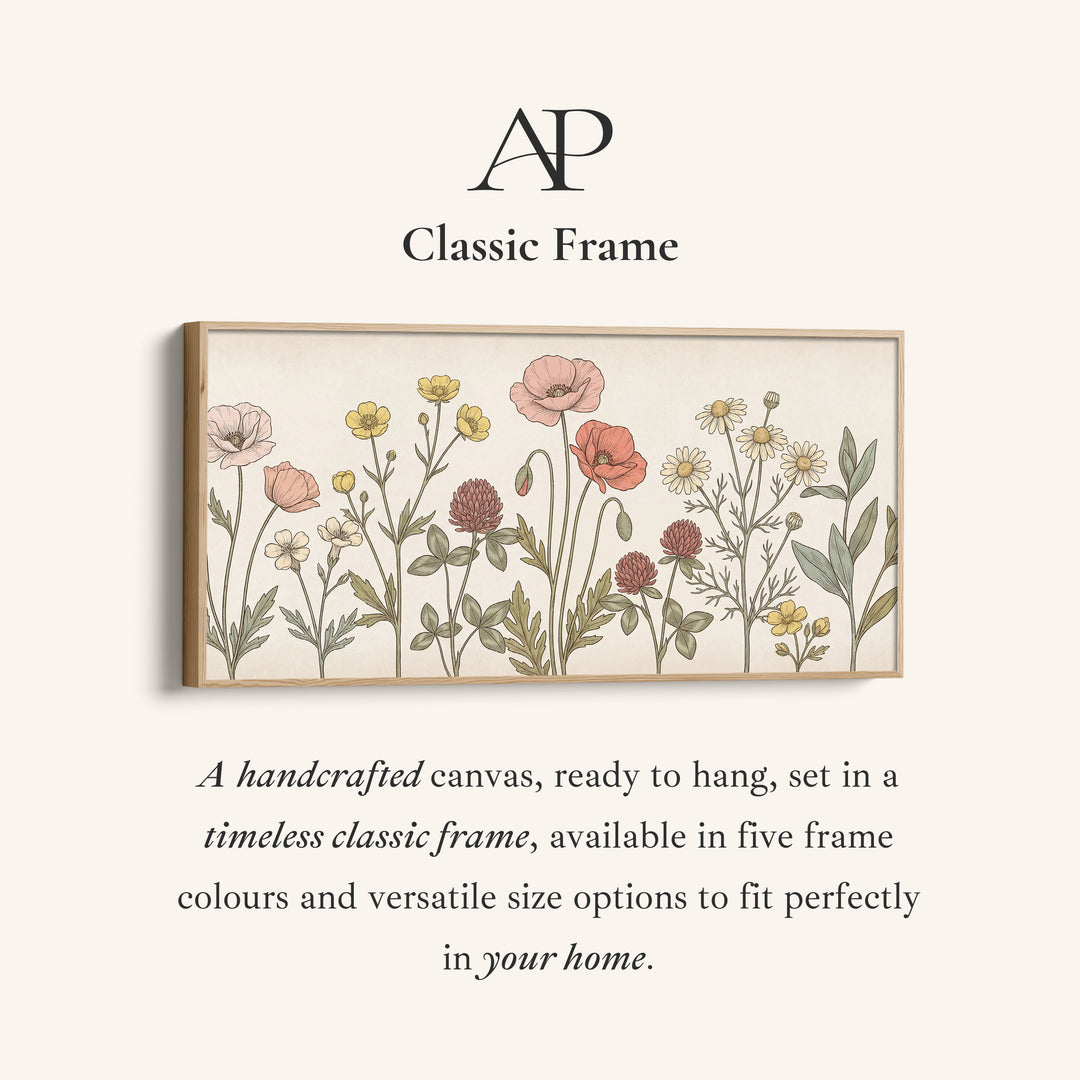 Large Wall Art Botanical Wildflower Illustration Horizontal Canvas Print For Kitchen