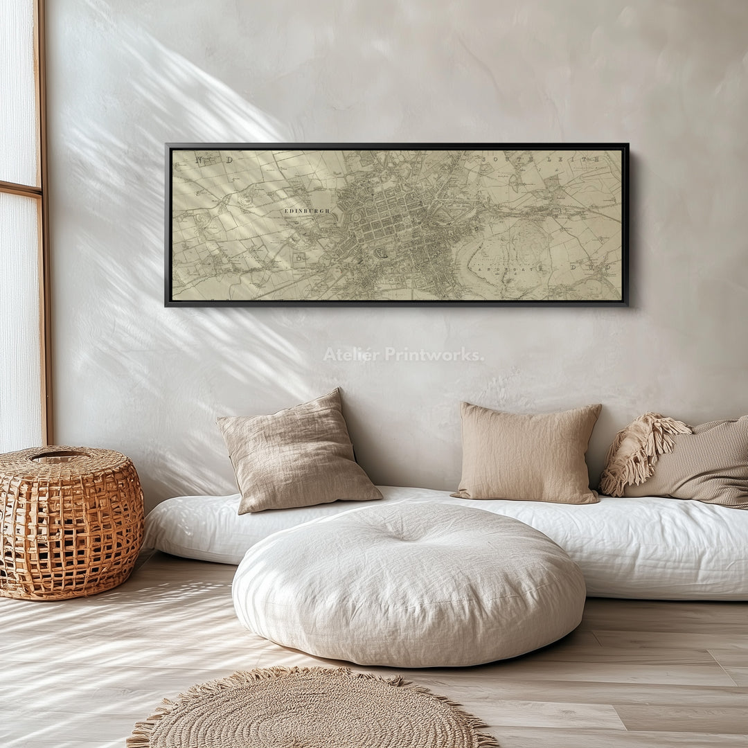 Edinburgh 1853 Map Long Narrow Canvas Wide Wall Art For Bedroom Or Hallway