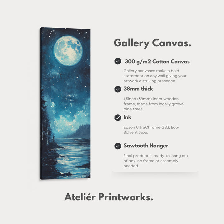 Moonlit Forest Night Vertical Narrow Long Wall Art Canvas - V0070