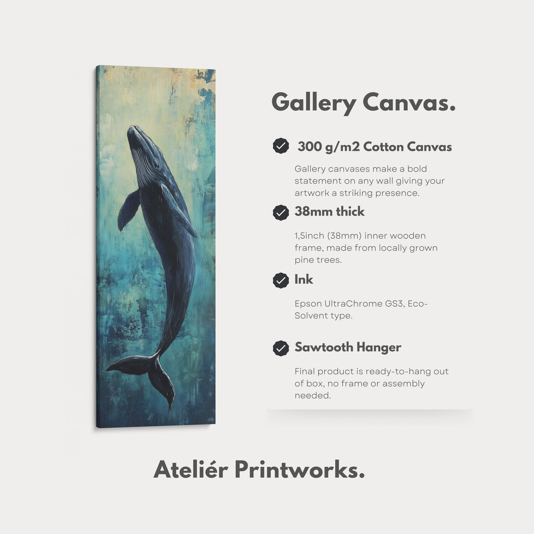 Long Narrow Vertical Whale Large Canvas Wall Decor - V0114