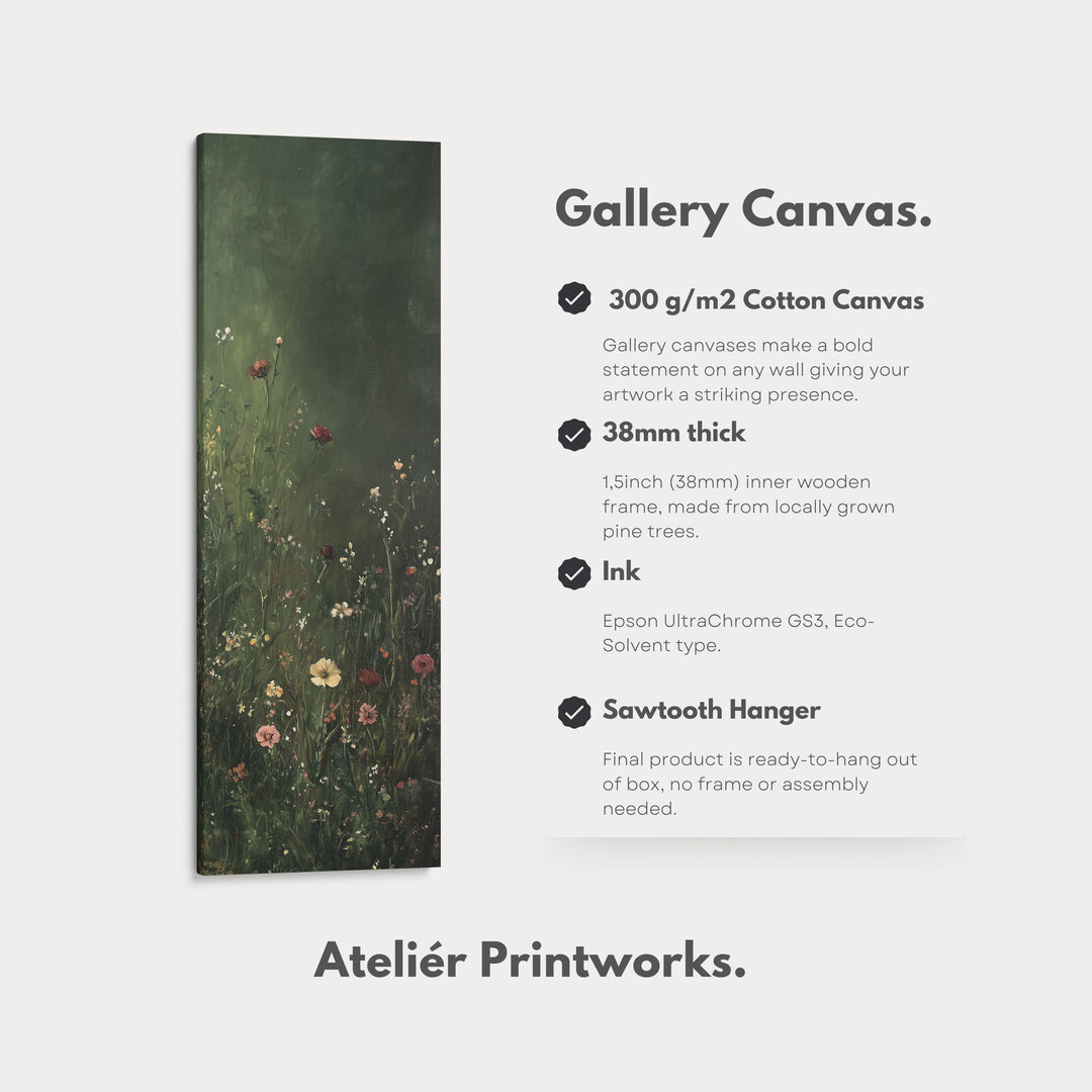 Vintage Wild Flowers Dark Green Vertical Wall Art - Tall Long Narrow Vertical Wall Decor - V0122