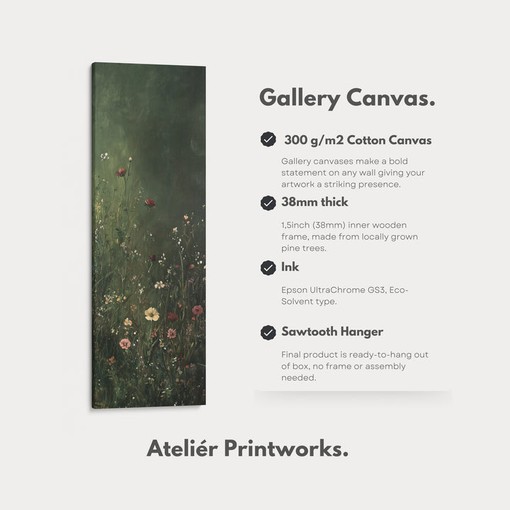 Vintage Wild Flowers Dark Green Vertical Wall Art - Tall Long Narrow Vertical Wall Decor - V0122
