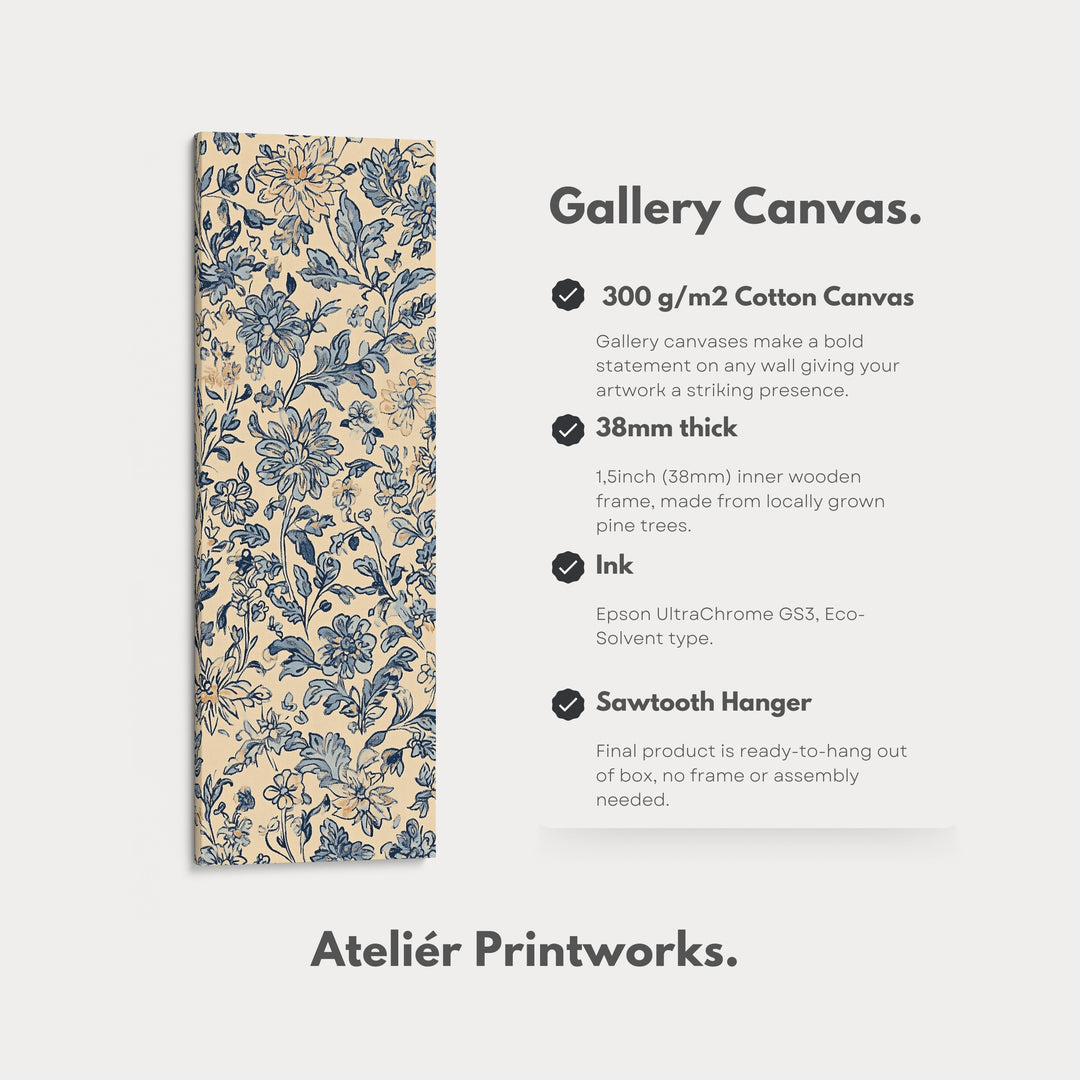 Vintage Beige & Blue Floral Vertical Long Wall Decor - V0198