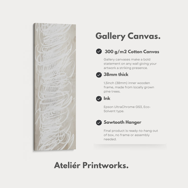 Abstract White Minimalist Long Vertical Framed Canvas Wall Decor - V0199