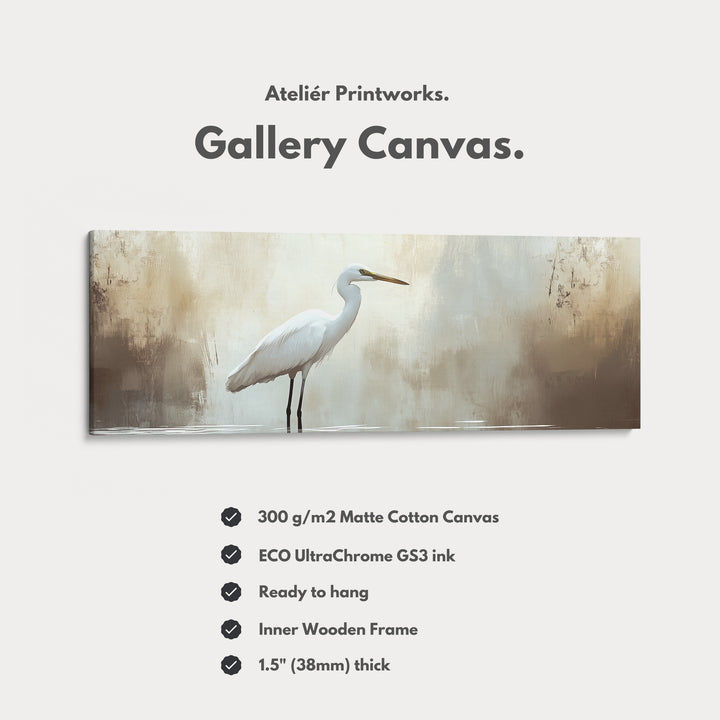 Vintage Heron Panoramic Artwork Long Narrow Wall Art - H0050
