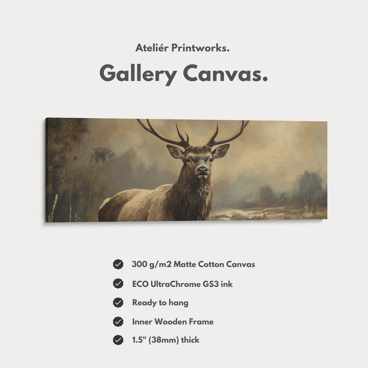 Scottish Stag Horizontal Wall Art Long Canvas Pictures - H0068