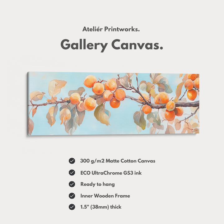 Persimmon Branch Large Framed Long Canvas Horizontal Wall Art - H0130