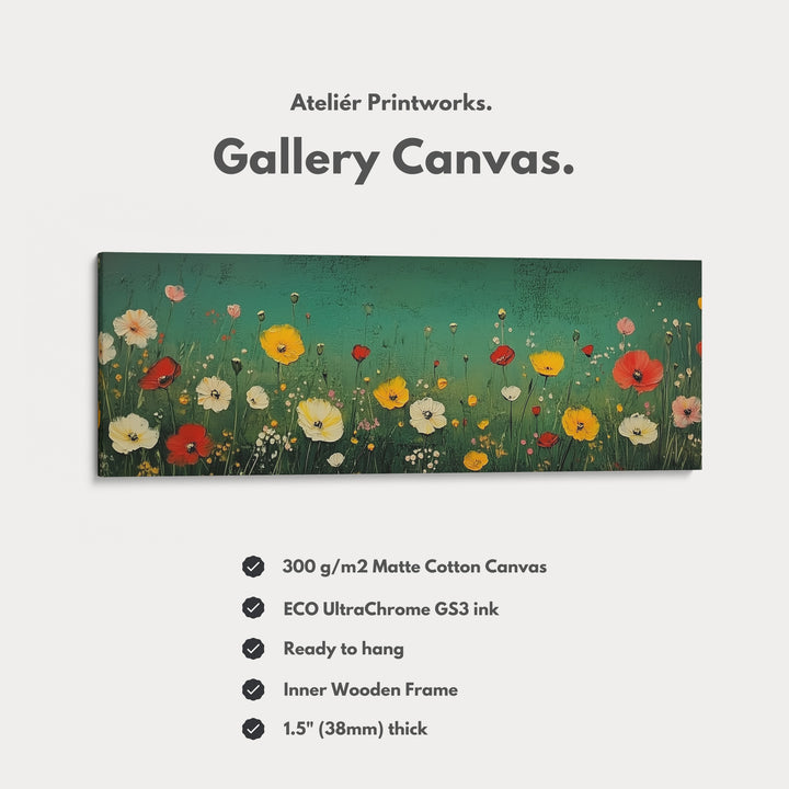 Vintage Wild Flower Meadow Long Horizontal Wall Art Panoramic Wall Decor - H0148