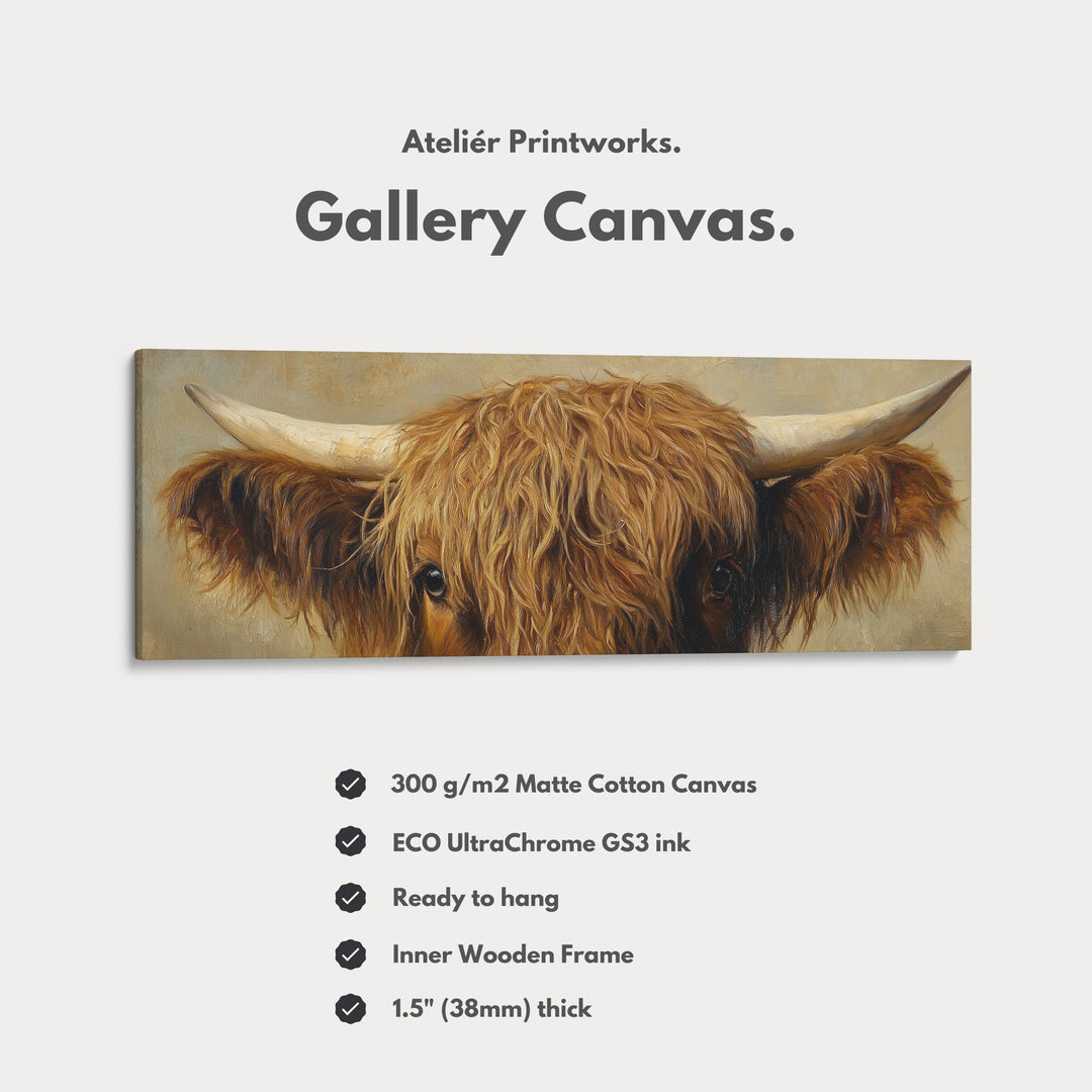 Highland Cow Picture Panoramic Canvas Prints Long Narrow Wall Art - H0063