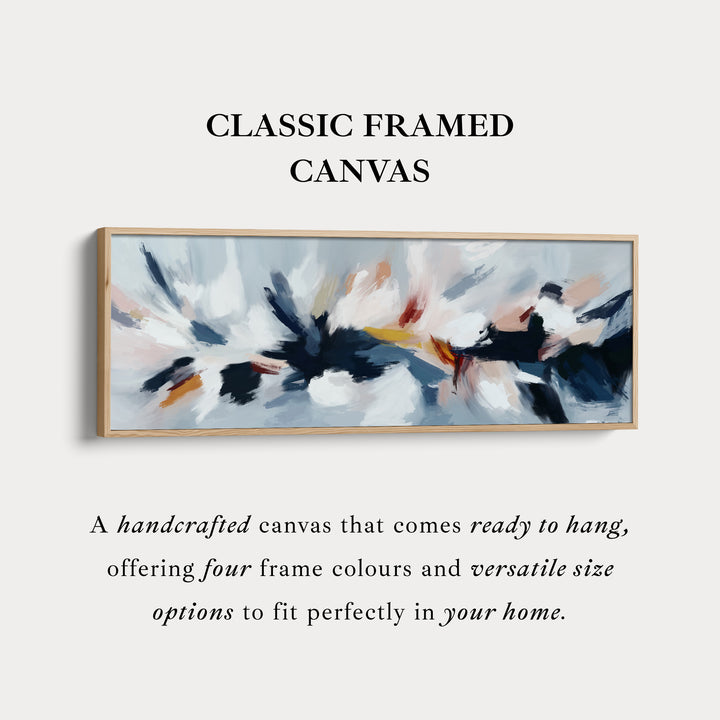 Abstracte blauwe, witte en roze horizontale lange wanddecoratie