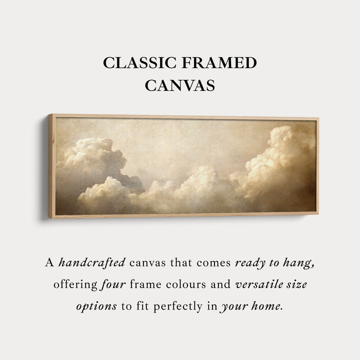 Long Horizontal Vintage Cloud Artwork Above Bed Wall Art