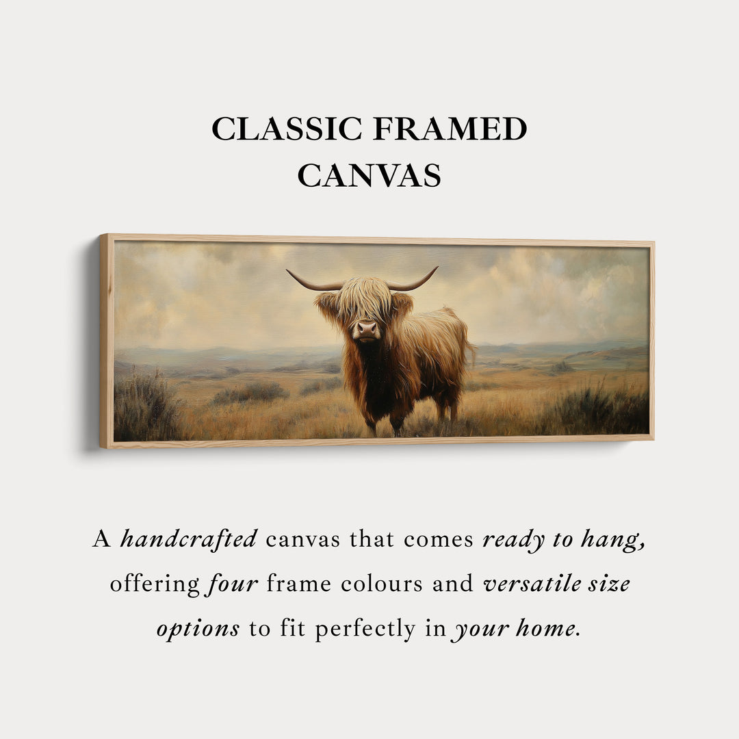 Highland koe afbeelding panoramisch lang smal wanddecoratie groot canvas decor