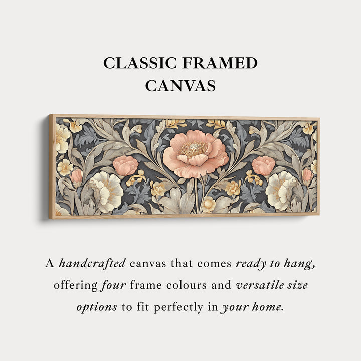 Vintage Floral Pattern Large Canvas Long Narrow Horizontal Wall Art