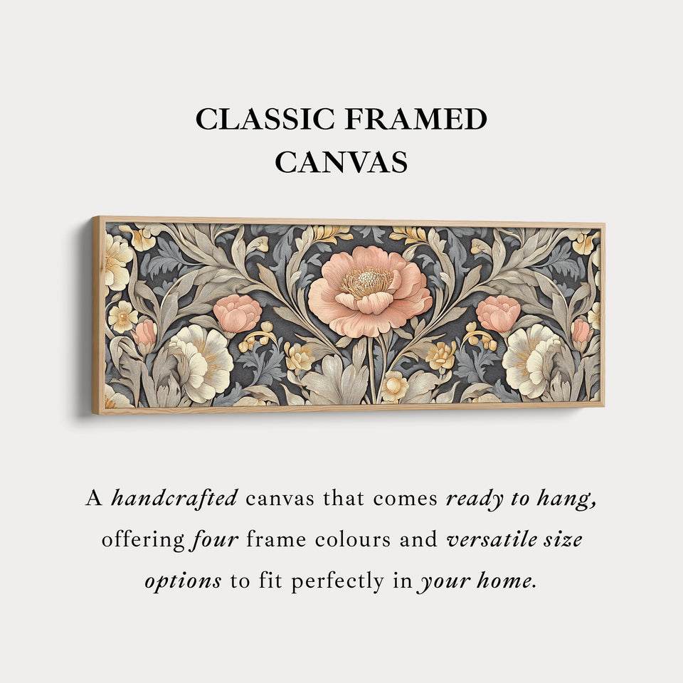Vintage Floral Pattern Large Canvas Long Narrow Horizontal Wall Art