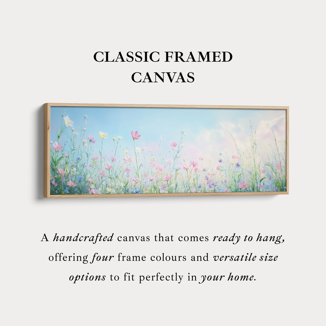 Wilde bloemen grote ingelijste canvas lange smalle horizontale wanddecoratie